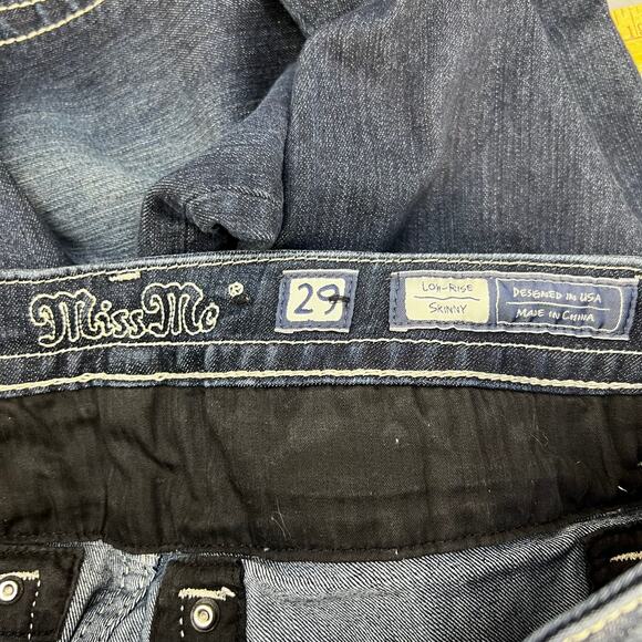 Miss Me Women’s Jeans Size 29x29.5 (8) Low Rise Skinny Cheetah Print Blingy EUC - Picture 6 of 13